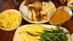 Plates of homestyle food on a table